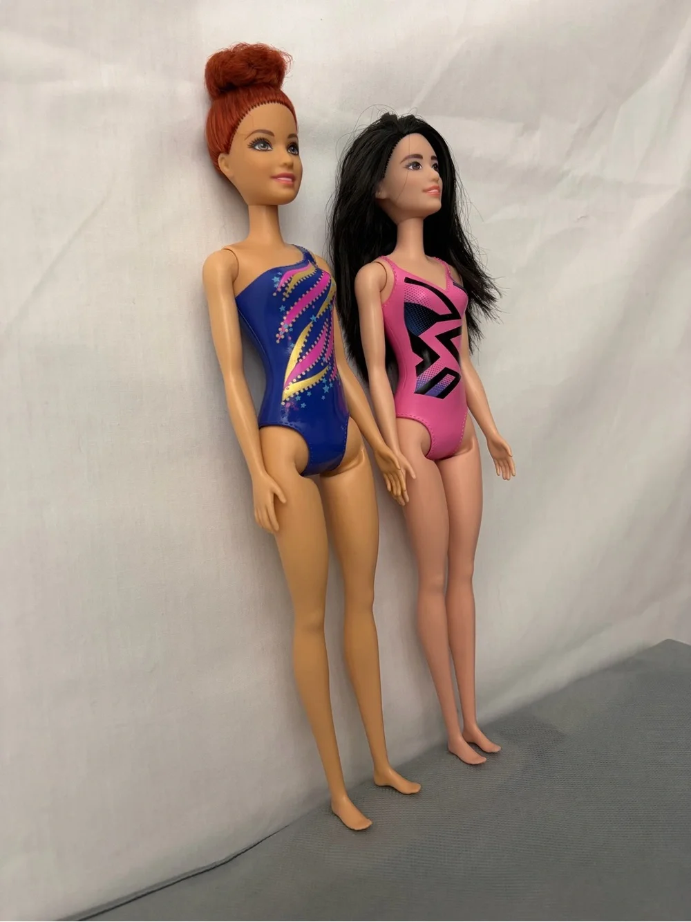 Barbie Ballet Dance Dolls Pair Blue Pink Leotards Excellent (F291)